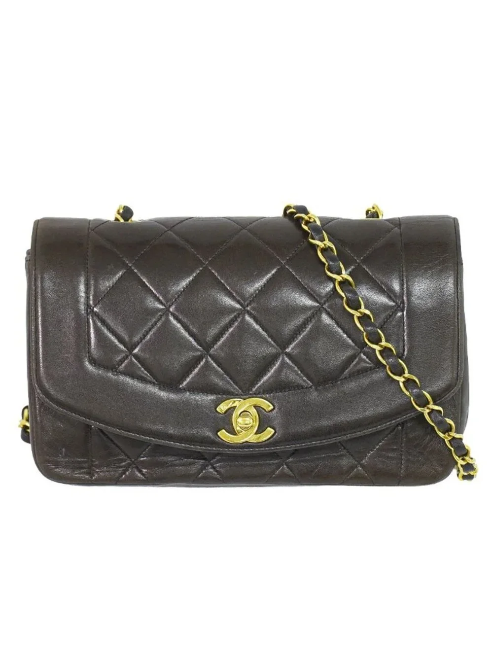 Chanel CC Logo Quilted Chain Shoulder Bag Pochette Lambskin Leather Black